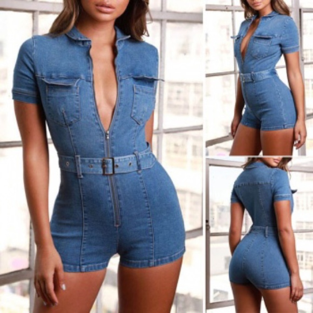 Blue Jean Shorts Romper